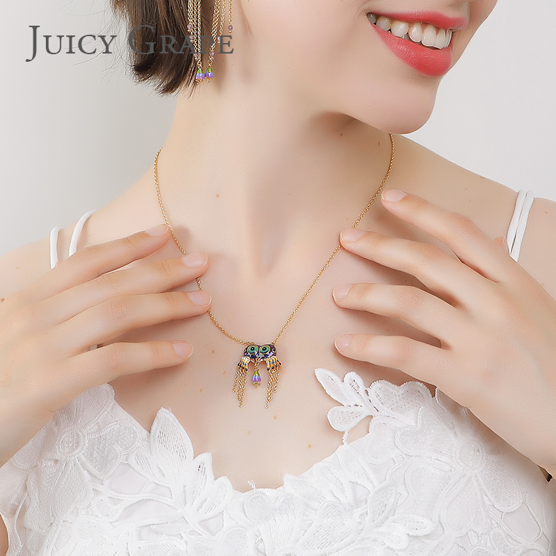 Enamel Glaze Blue Tit Birdcage Daisy Pendant Necklace