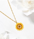 Sunflower And Crystal Enamel Pendant Necklace Jewelry Gift