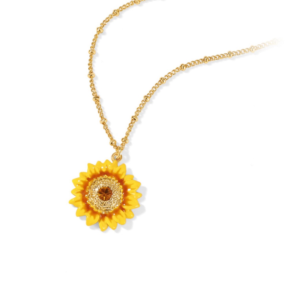 Sunflower And Crystal Enamel Pendant Necklace Jewelry Gift