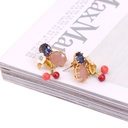 Enamel Glazed Blue Crystal Rhinestone Daisy Flower Cherry Gold Plated Stud Earrings 925 Silver Needle