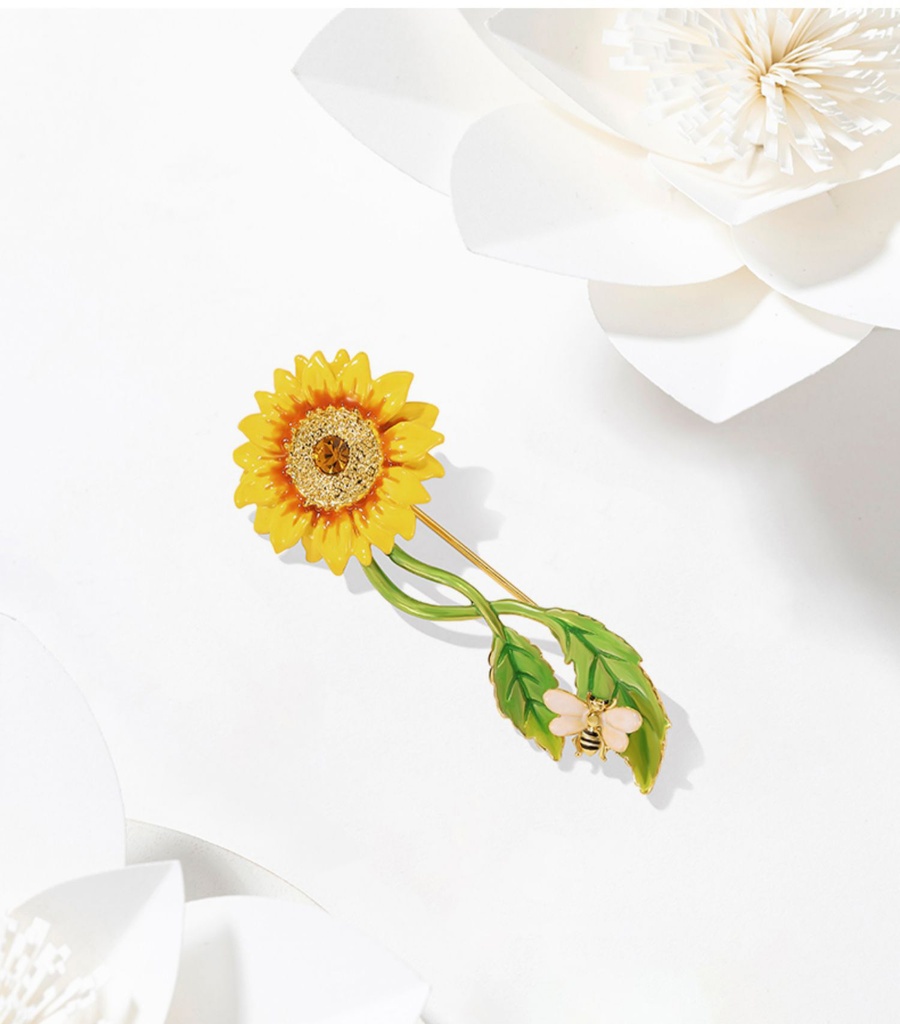 Sunflower Bee And Crystal Enamel Brooch Jewelry Gift
