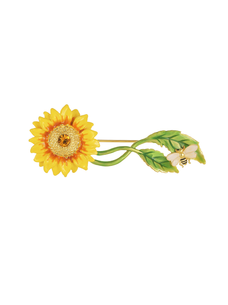 Sunflower Bee And Crystal Enamel Brooch Jewelry Gift