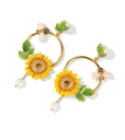 Sunflower Bee And Crystal Pearl Enamel Dangle Earrings Jewelry Gift
