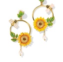 Sunflower Bee And Crystal Pearl Enamel Dangle Earrings Jewelry Gift