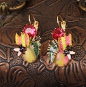 Enamel Glazed Cannibal Plant Flying Insect Natural Colorful Turquoise Earrings Clip Stud