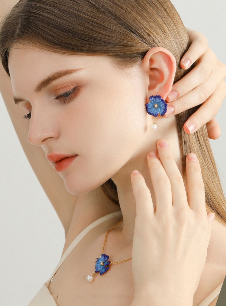 Pink Flower And Dragonfly Enamel Stud Earrings