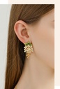 Flower And Green Leaf Enamel Dangle Earrings