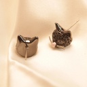 Black Cat With Pink Nose Metal Stud Earrings