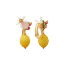 Lemon Flower Blossom And Stone Enamel Dangle Earrings