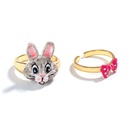 Enamel Glazed Cute Bunny Rabbit Bow Adjustable Ring Set 18K Gold Plated