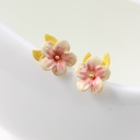 Peach Flower Blossom Branch Enamel Stud Earrings