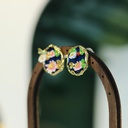 Orange Lemon Slice With Zircon Leaf Enamel Dangle Earrings