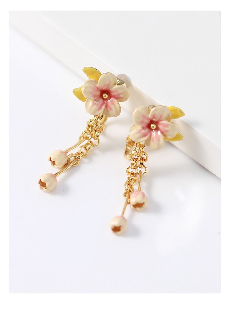 Peach Flower Blossom Enamel Dangle Earrings