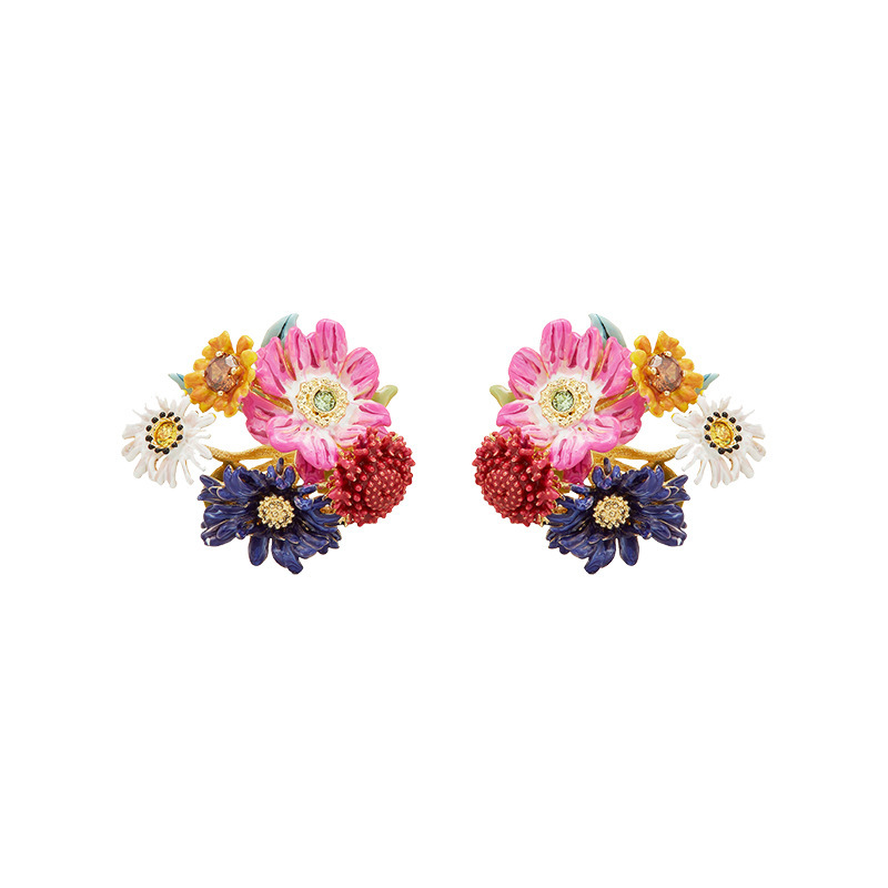 Flower Basket Enamel Hook Earrings Jewelry Gift