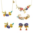 Colorful Flower Branch And Bee Enamel Pendant Necklace
