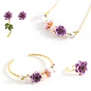 Purple Lotus Flower Branch And Stone Enamel Pendant Necklace