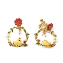 Cute Yellow Chicken Enamel Earrings Chick Flower Jewelry Clip/Stud Earrings