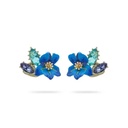 Blue Irises Flower And Crystal Enamel Stud Earrings