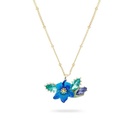 Blue Irises Flower And Crystal Enamel Pendant Necklace