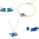 Blue Irises Flower And Crystal Enamel Stud Earrings