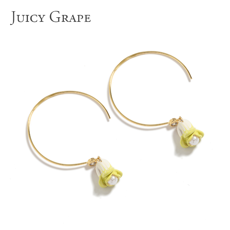 Enamel Glazed Convallaria Majalis Inlaid Gem Pearl Hook Earrings 18K Gold Plated