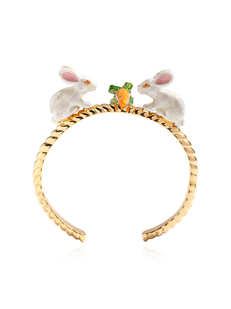 Enamel Glaze Cute little White Rabbit Ring Gilded Opening Adjustable Ring