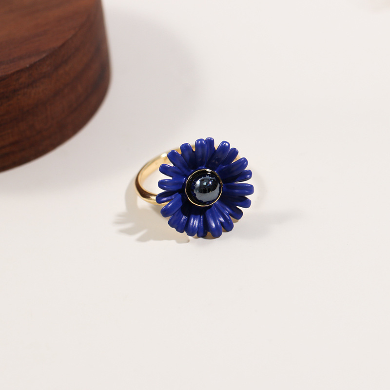 Blue Flower Enamel Adjustable Ring