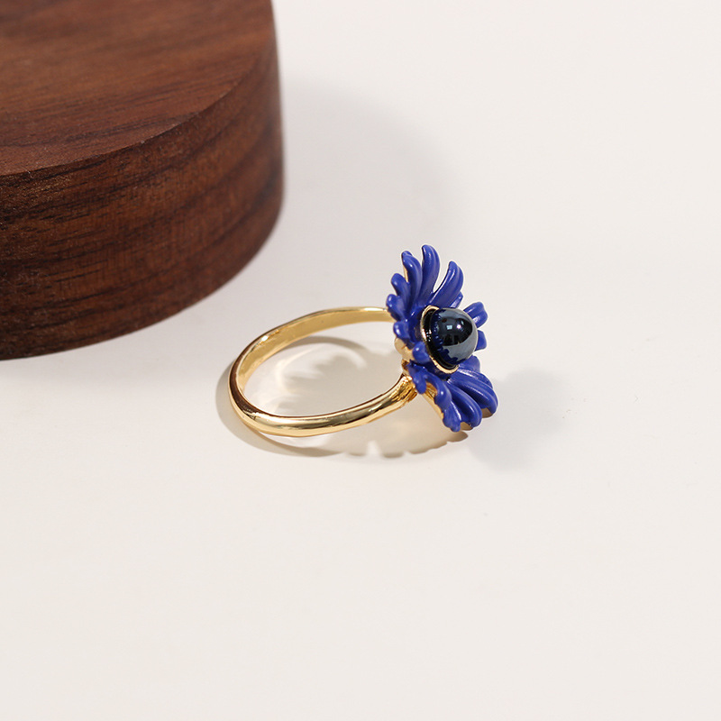 Blue Flower Enamel Adjustable Ring