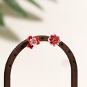 Red Pink Flower And Zircon Enamel Asymmetrical Stud Earrings