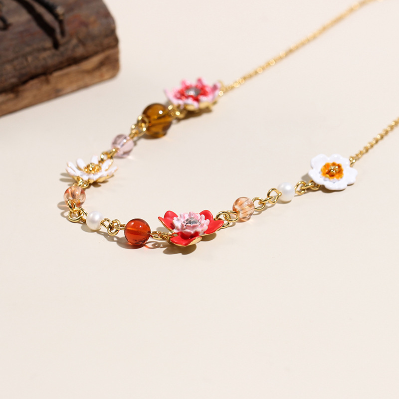 Orange Blossom Flower Kumquat Enamel Thin Bracelet Jewelry Gift