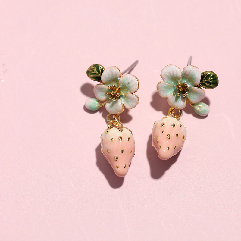 Yellow Sunflower And Bee Crystal Enamel Dangle Earrings