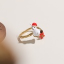 Cute Bunny Rabbit And Flower Enamel Adjustable Ring