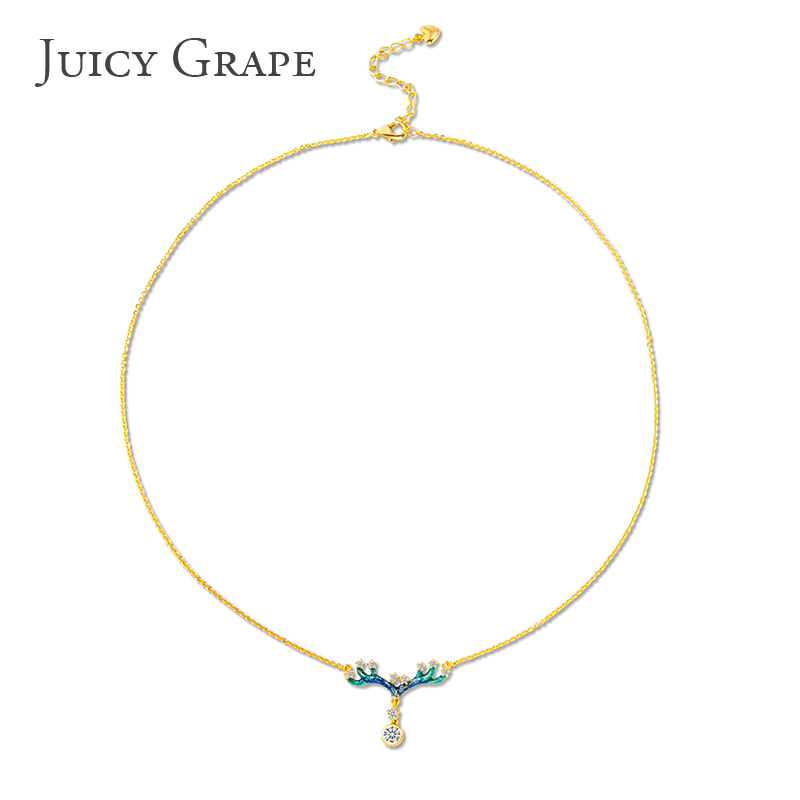 Enamel Glaze Daisy Zircon Cherry Gold Plated Necklace