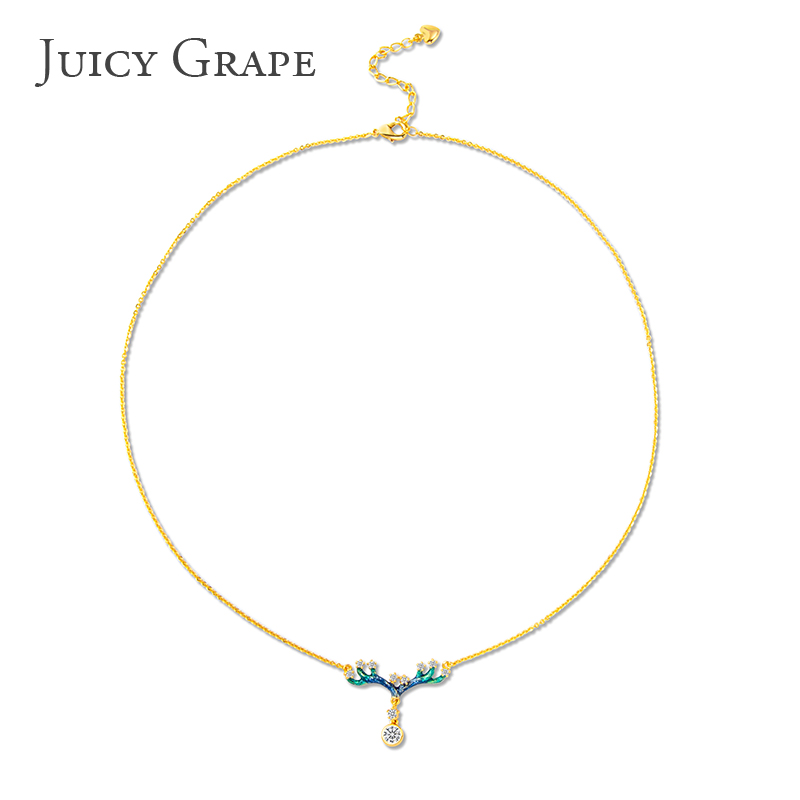Enamel Glazed Antlers Starry Sky Inlaid Zircon Clavicle Chain Necklace
