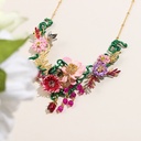 Colorful Lotus Flower Blossom Branch And Stone Enamel Pendant Necklace