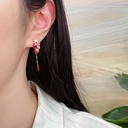Flower And Crystal Enamel Tassel Stud Earrings