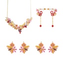 Flower Branch And Crystal Enamel Pendant Necklace