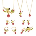 Bird And Fruit Berry Enamel C Shape Dangle Earrings