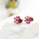 Purple Flower With Crystal Enamel Stud Earrings