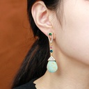 Natural Green Stone And Imitation Zircon Retro Vintage Dangle Earrings