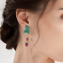 Grape And Leaf Enamel Tassel Dangle Earrings