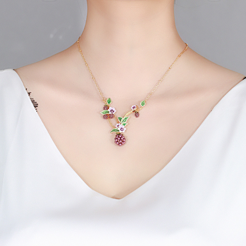 Berry And Leaf Enamel Pendant Necklace