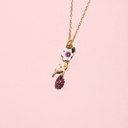 Flower Berry And Hamster Enamel Pendant Necklace