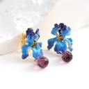 Blue Flower de Luce Irises And Stone Enamel Dangle Earrings
