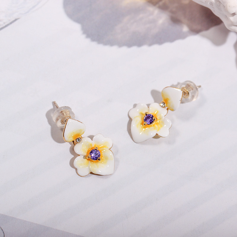 Flower Petal Enamel Dangle Earrings