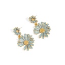 Blue Daisy Flower Enamel Dangle Earrings