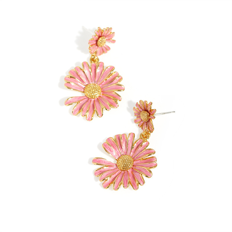 Pink Daisy Flower Enamel Dangle Flower