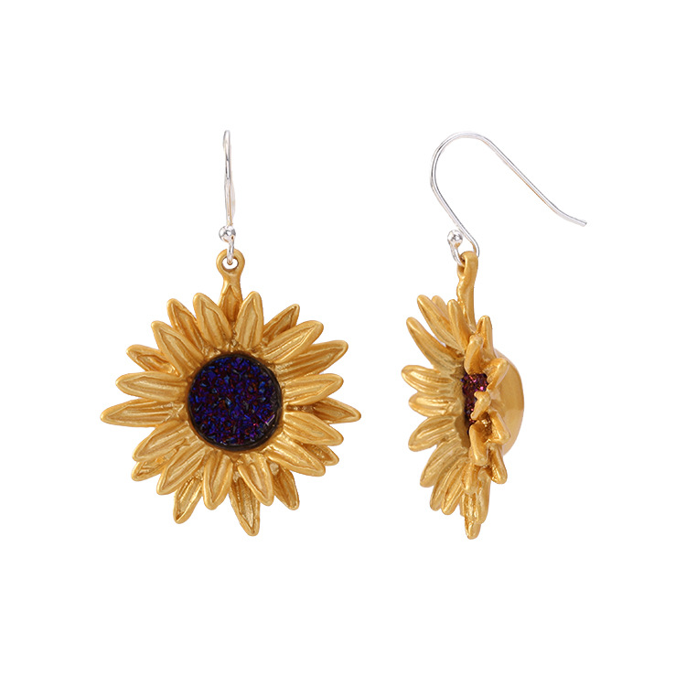 Sunflower With Crystal Enamel Stud Earrings