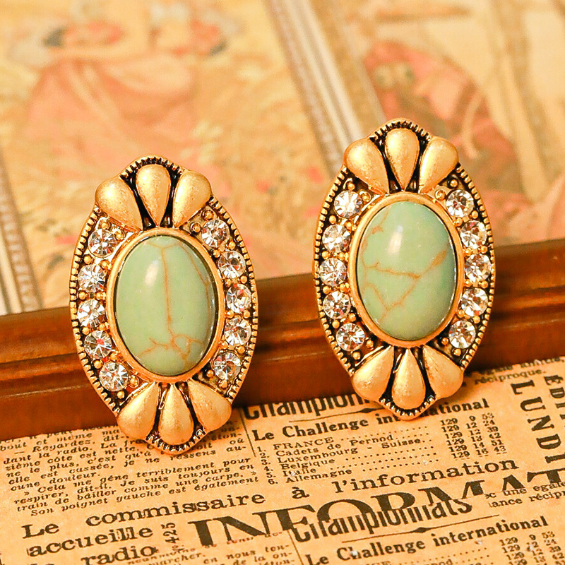 Retro Vintage Stone Crystal Stud Earrings Jewelry