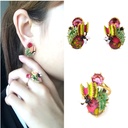 Plant Fly Insect And Crystal Enamel Earrings